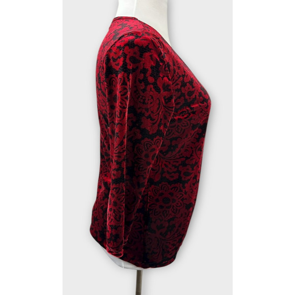 Choices Velvet Faux Wrap Blouse Lined Top Red Black Goth Vamp Whimsigoth Large - Picture 13 of 16